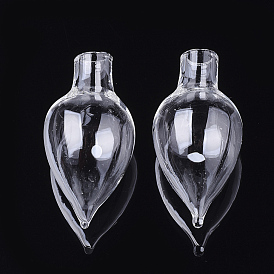 Handmade One Hole Blown Glass Bottles, for Glass Vial Pendants Making, Teardrop