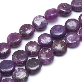 Natural Lepidolite/Purple Mica Stone Beads Strands, Spodumene Beads, Flat Round