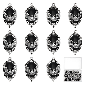 12 шт. овальные подвески из сплава на Хэллоуин, подвески в виде летучей мыши со смолой, античное серебро