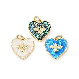 Латунь прелести, сердце с подвесками в виде стрекозы, со смолистым имитационным опалом, стойки покрытие, долговечный, без свинца и без кадмия, реальный 18 k позолоченный