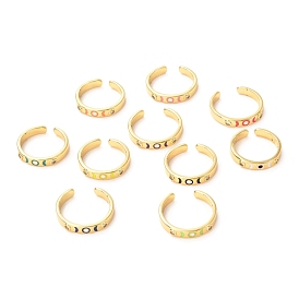 Moon & Sun Golden Enamel Cuff Rings for Women, Brass Micro Pave Clear Cubic Zirconia Open Rings