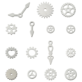 45Pcs 15 Styles 304 Stainless Steel Pendants, Gear & Pointer Charm
