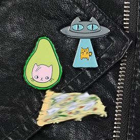 Милый мультяшный инопланетный кот, авокадо, пицца, эмалированный значок, персональные украшения