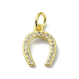 Brass Micro Pave Claer Cubic Zirconia Charms, with Jump Ring, Letter U