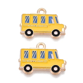 Emaille Anhänger Legierung, Schulbus-Anhänger, Licht Gold