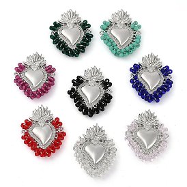 Brass Micro Pave Cubic Zirconia Pendants, Long-Lasting Plated, Lead Free & Cadmium Free, Mixed Color, Heart