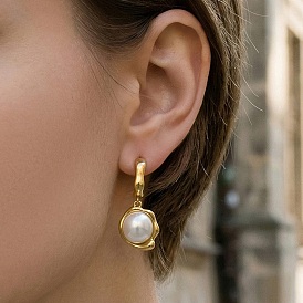 304 Серьги-гвоздики из нержавеющей стали с жемчугом из смолы, полукруглый