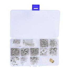 DIY Schmuck Finding Kits, mit eisernen Kopfstiften & Augenstiften & faltbaren Crimpenden & Bandenden & Ohrringhaken & Perlenkappen & Perlenspitzen & Biegeringen, Messing Assistent Werkzeug