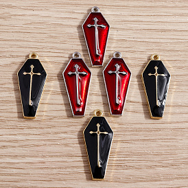 Alloy Enamel Pendants, Platinum, Coffin with Cross Charm