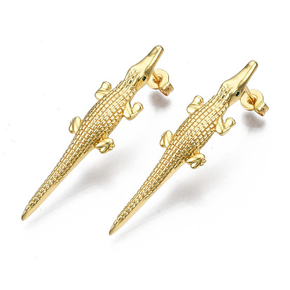 Crocodile Brass Micro Pave Clear Cubic Zirconia Stud Earrings, Long-Lasting Plated, Cadmium Free & Nickel Free & Lead Free