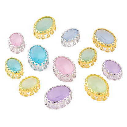 Oval Sew on Rhinestone, Frosted K9 Glass Rhinestone, Multi-Strand Links, with Brass Findings, Mixed Color