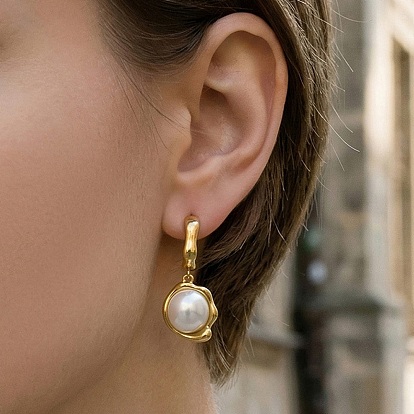 304 Серьги-гвоздики из нержавеющей стали с жемчугом из смолы, полукруглый