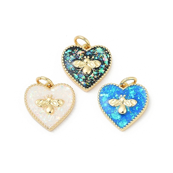 Латунь прелести, сердце с подвесками в виде стрекозы, со смолистым имитационным опалом, стойки покрытие, долговечный, без свинца и без кадмия, реальный 18 k позолоченный