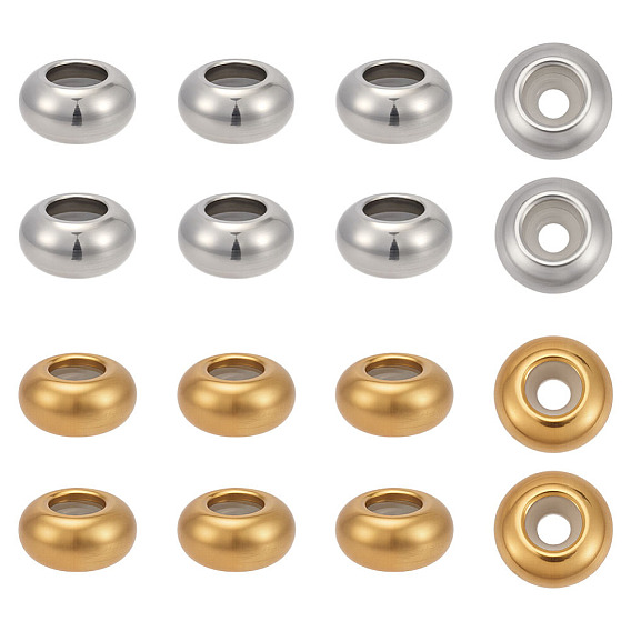 40шт 2 стили бусины из нержавеющей стали, с пластиковым, ползунки, рондель