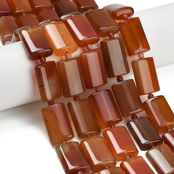 Природного сердолика нитей бисера, окрашенная и подогревом, прямоугольные, с бисером