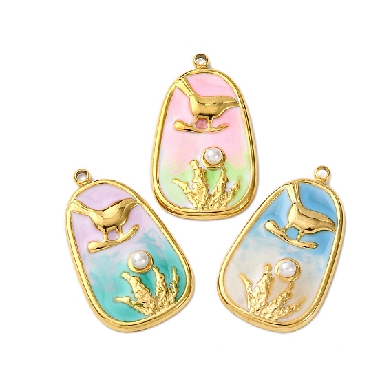 304 нержавеющей стальной эмали подвески, с абс пластмассовой имитационной жемчужиной, птица, вакуумное покрытие pvd, реальный 18 k позолоченный