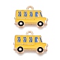 Alloy Enamel Pendants, School Bus Charms, Light Gold
