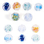 6 pièces 6 perles de verre filées à la main, texturées et de couleur, à motif floral intérieur, ronde