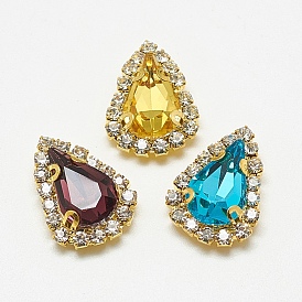 Sew on Rhinestone, Multi-strand Links, Glass Rhinestones, with Brass Findings, Garments Accessories, Drop, Golden