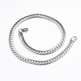 304 Stainless Steel Textured Chain Necklaces, with Lobster Claw Clasps