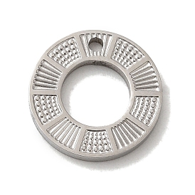 304 Stainless Steel Charms, Textured and Laser Cut, Round Ring Charm