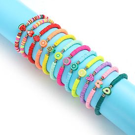 Colorful Clay Beaded Fruit Bracelets - Set of 12 Handmade Charm Wristbands