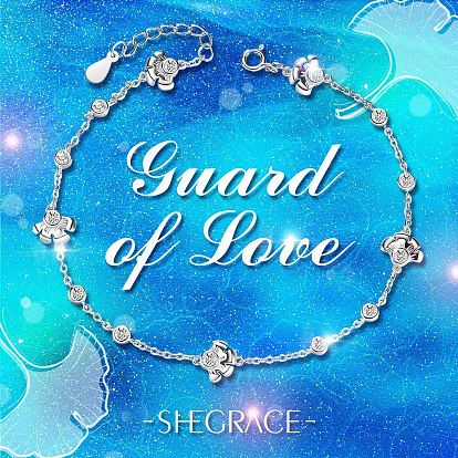 SHEGRACE Trendy 925 Sterling Silver Cubic Zirconia Anklets, Flower and Flat Round