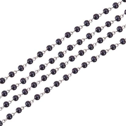 Handmade Glass Pearl Beads Chains, with Iron Eye Pin, Unwelded, Platinum