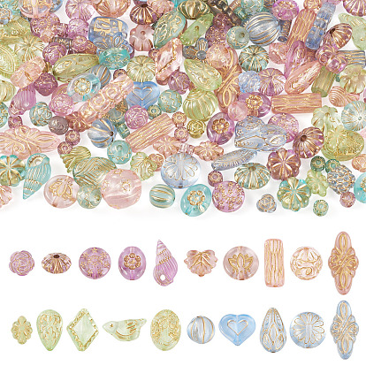 100G Transparent Acrylic Beads, Golden Metal Enlaced, Mixed Shapes