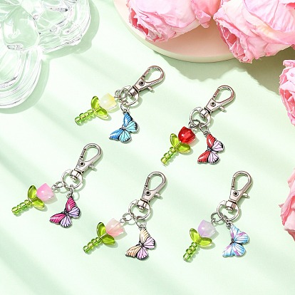 5 шт. стеклянные тюльпаны и эмалевые подвески-бабочки, с сплава шарнирного когтя омара застежками