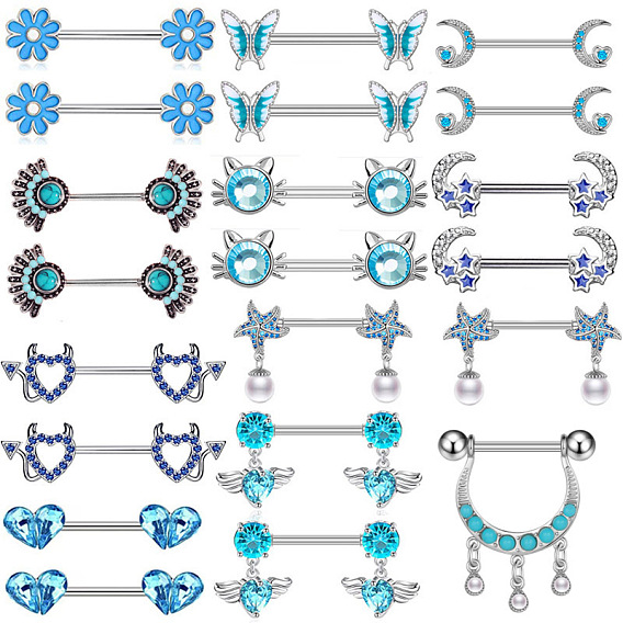 316l хирургические кольца для сосков из нержавеющей стали, с цирконием глубокого небесно-голубого цвета, цвет нержавеющей стали