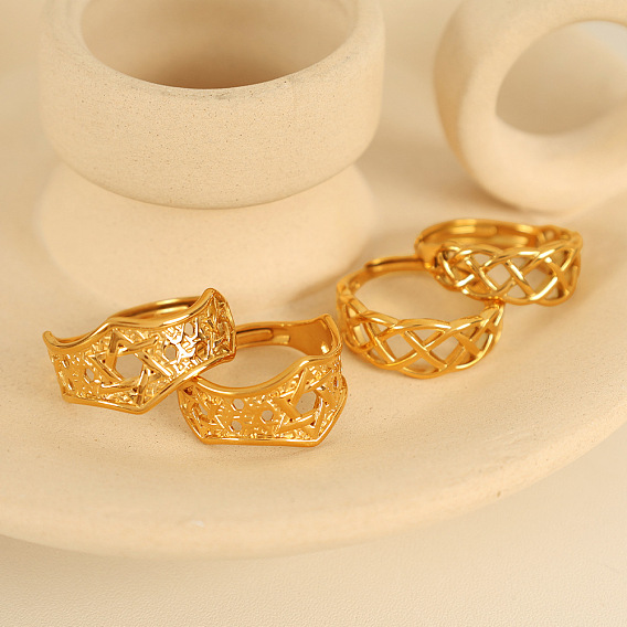 Adjustable 304 Stainless Steel Finger Rings for Women, Golden