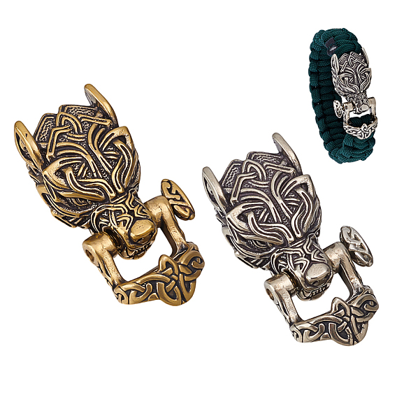 2 шт. 2 цвета латунные бусины для повседневного ношения, бусины из парашютной нити, волк, Металлические подвески для ножа, ремешок, брелок, браслет