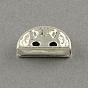 2-Hole Iron Grade A Rhinestone Bridge Spacers, Moon, Silver Color Plated, 7x13x3mm, Hole: 1.5mm