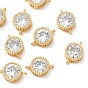 SHEGRACE Brass Pave Clear Cubic Zirconia Flat Round Connector Charms, Cadmium Free & Nickel Free & Lead Free, Long-Lasting Plated