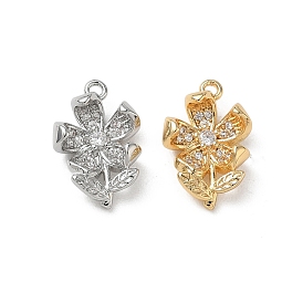 Латунные микропаве прозрачные подвески с фианитом, цветок с подвесками в виде листьев