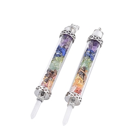 Natural Gemstone Big Pointed Pendants, Dowsing Pendulum Pendants Making, with Quartz Crystal Round Beads, Glass and Brass Findings, Column