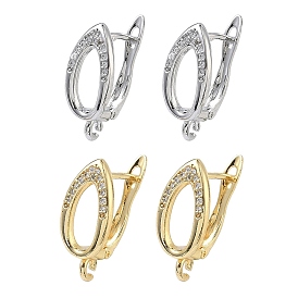 Фурнитура для сережек-колец из латуни с микропаве из прозрачных кубических цирконий в форме капли, без кадмия и без свинца, долговечный, стойки покрытие, запереть, с петлей