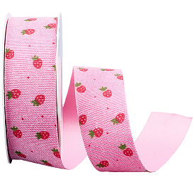 1 рулон односторонних полиэстеровых лент с принтом в виде клубники/цветков, для изготовления аксессуаров для бантиков для волос, подарочная упаковка