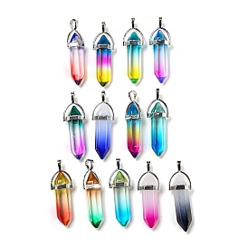 Spray Paint Glass Pendant, with Platinum Alloy Findings, Bullet Charms