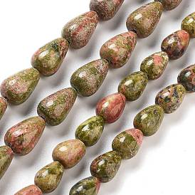 Natural Unakite Beads Strands, Teardrop