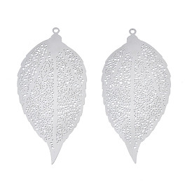 201 Stainless Steel Filigree Pendants, Etched Metal Embellishments, Leaf