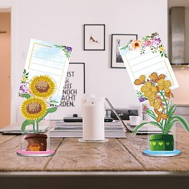 DIY 2 Style Sunflower Memo Clip Diamond Painting Kits, including Plastic Board, Clip, Resin Rhinestones, Paper Card, Pen, Tray & Glue Clay