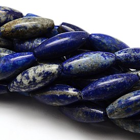  Natural Gemstone Lapis Lazuli Rice Beads Strands, 26x12mm, Hole: 1mm, about 15pcs/strand, 15.75 inch