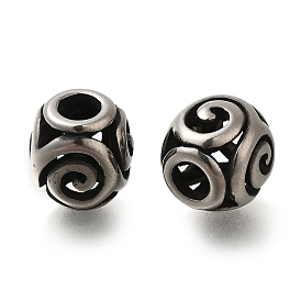 304 Stainless Steel European Beads, Large Hole Beads, Round with Vortex