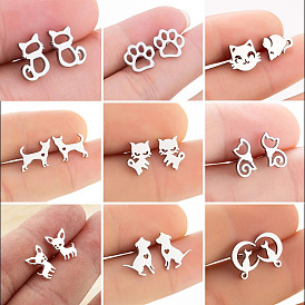 Stainless Steel Animal Stud Earrings for Women - Cute Cat and Dog Pet Design, Minimalist and Personalized Jewelry