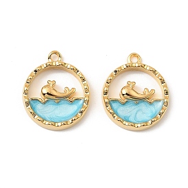 304 нержавеющей стальной эмали подвески, ионное покрытие (ip), цветок, плоский круглый с подвеской в виде кита