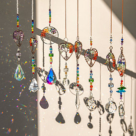 «Ловцы солнца» из натуральных и синтетических драгоценных камней «Древо жизни», металлический подвесной кулон со стеклянными бусинами