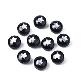 Handmade Lampwork Beads, with Platinum Plated Brass Embellishments, Flat Round with Star