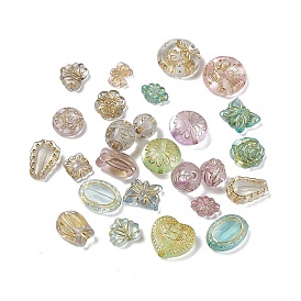 Transparent Acrylic Beads, Golden Metal Enlaced, Mixed Shapes